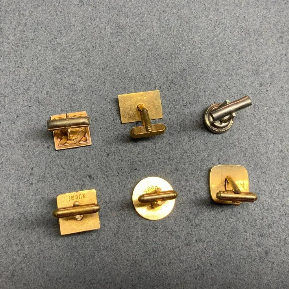 6 Single Cufflinks Lot Gold Silver SWANK DIY Repurpose Upcycling Craft Vintage